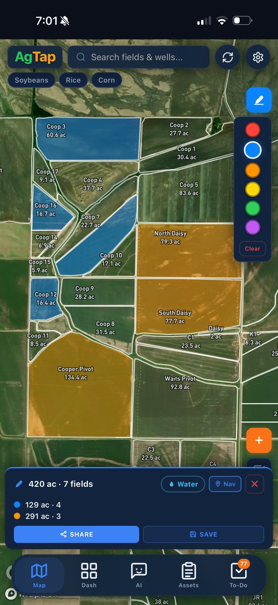 Step 1 — highlight the fields on the map